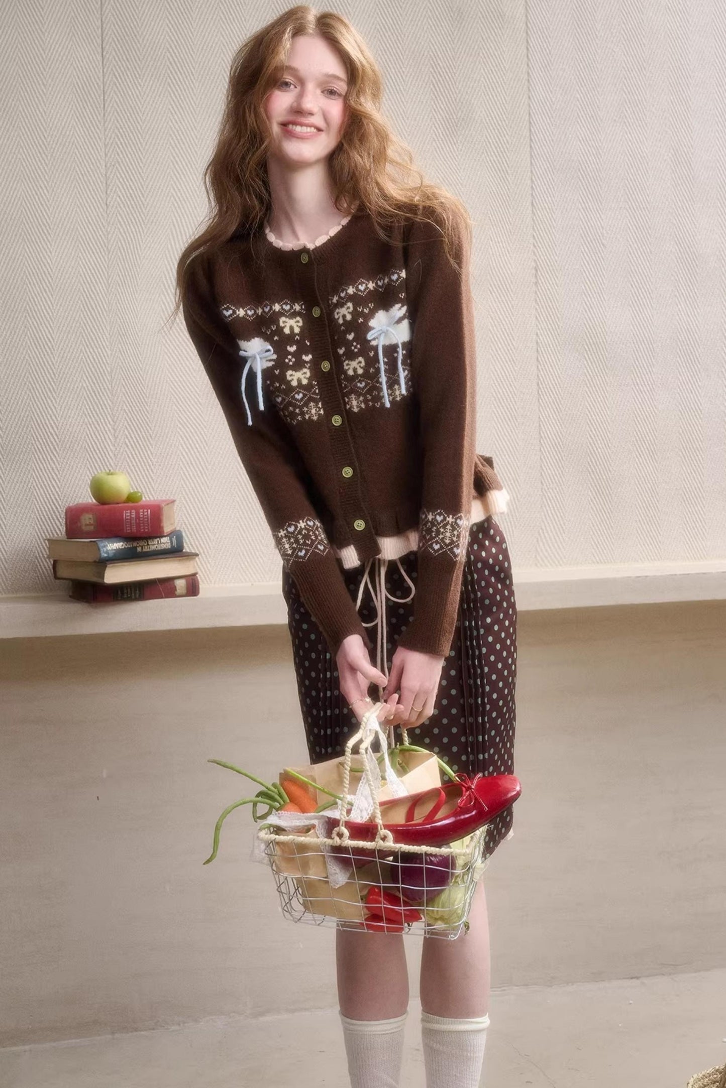 Green Apple Fair Isle Cardigan Top Set-Up