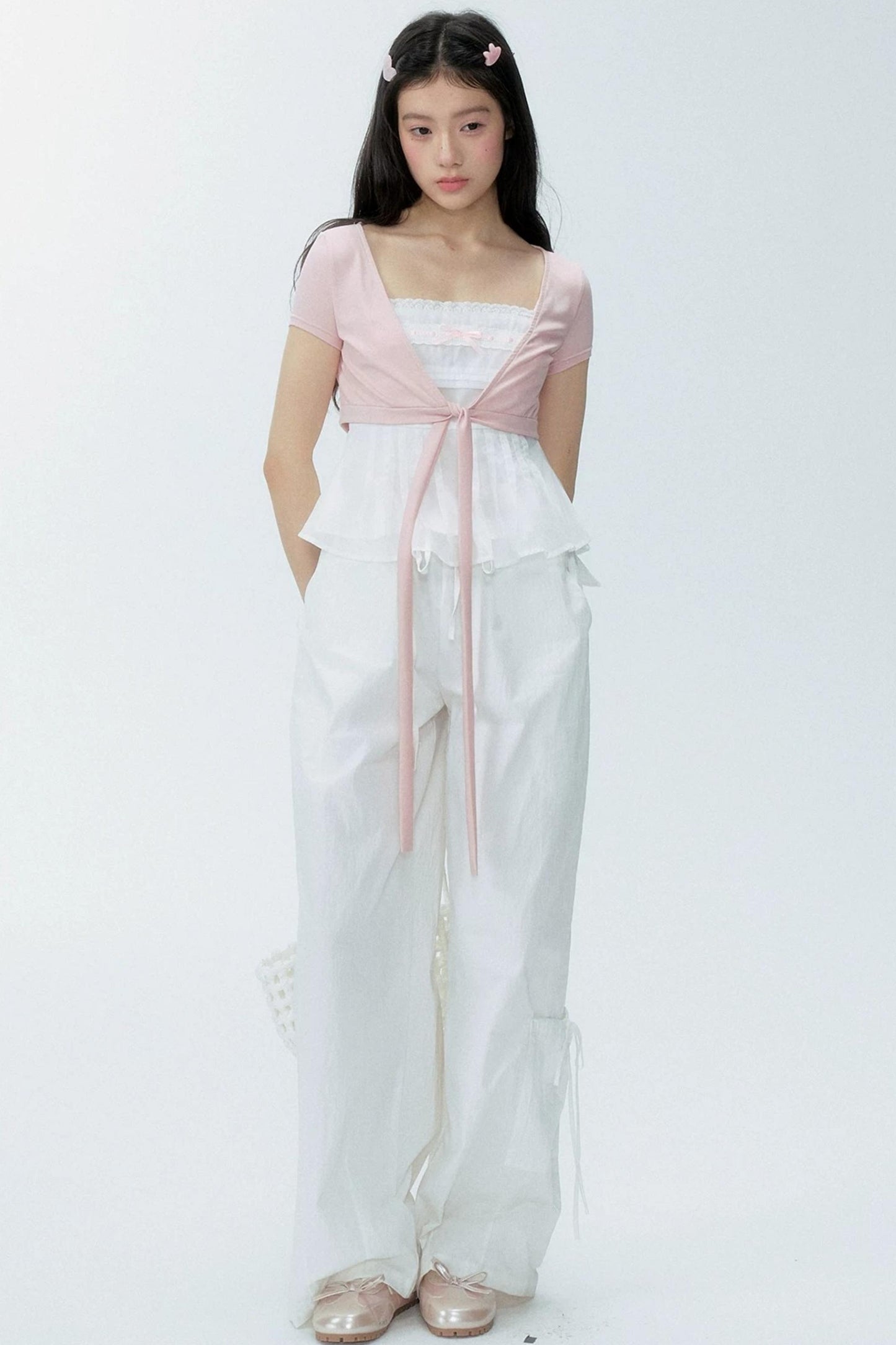 White Drawstring Wide-Leg Pants