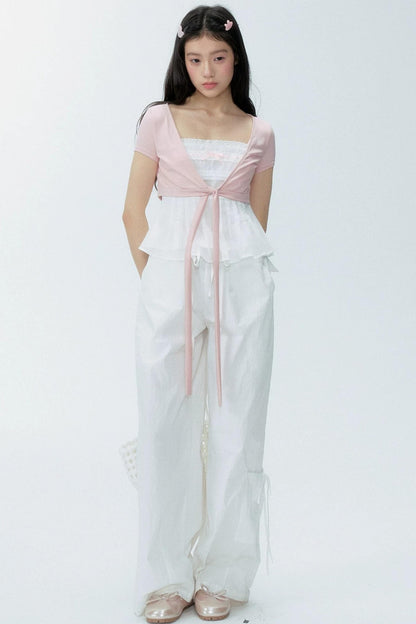White Drawstring Wide-Leg Pants