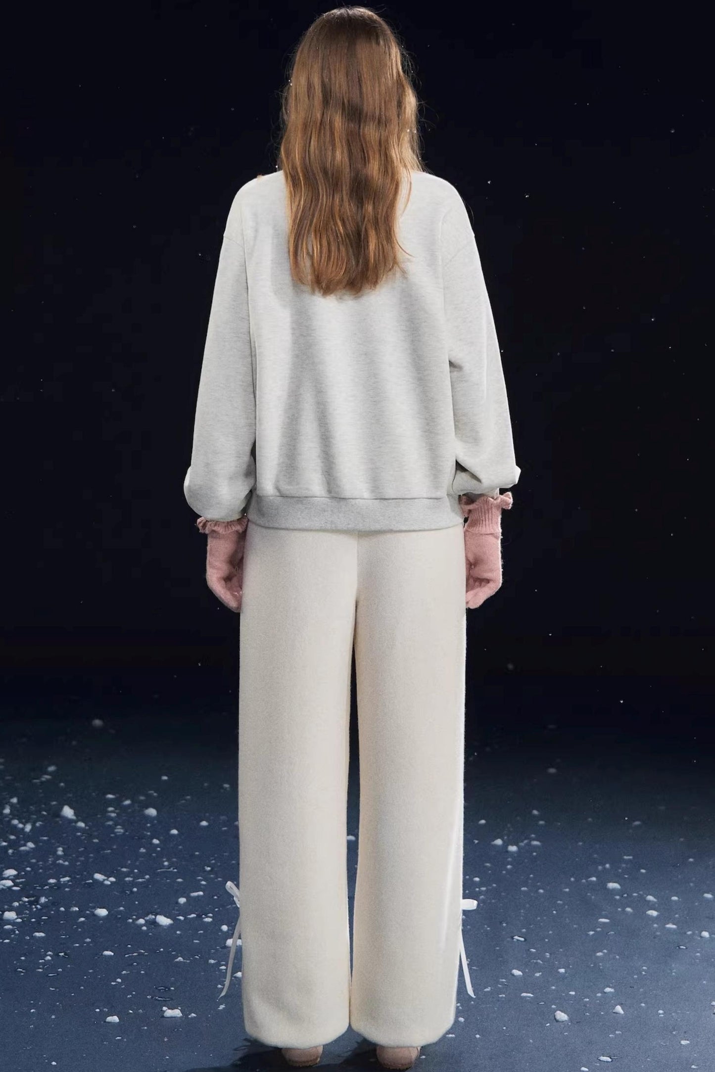 Velvet-Feel Cuffed Lantern Casual Pants