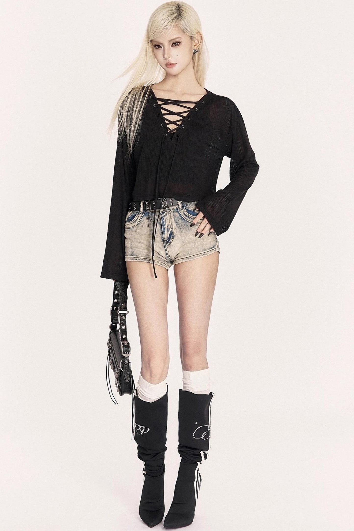 Autumn Lace-Up Knitted Cover-Up Top