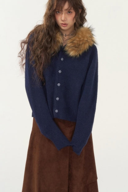 Detachable Fur Collar Cardigan