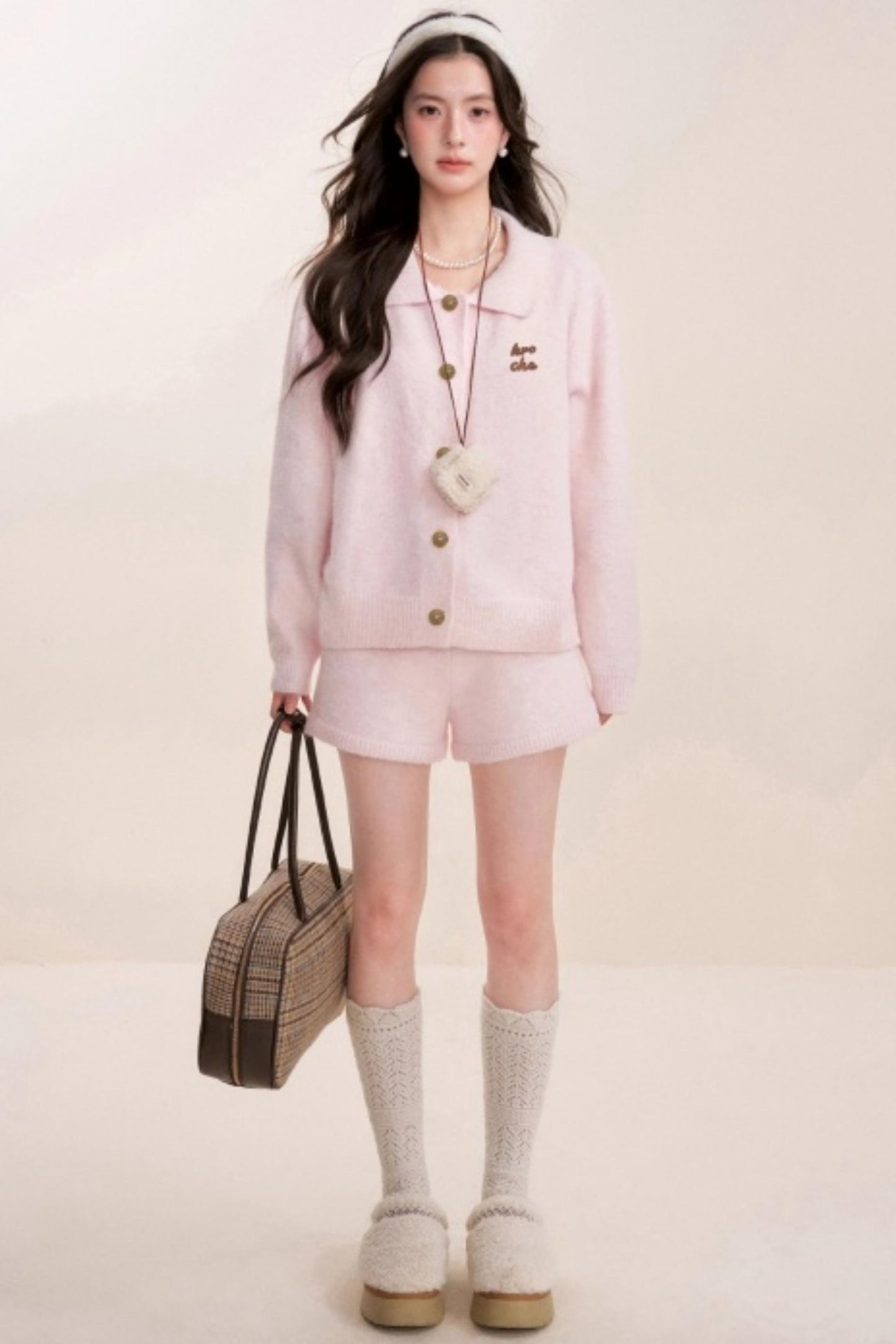 Velvet Contrast Lapel Cardigan Set-Up