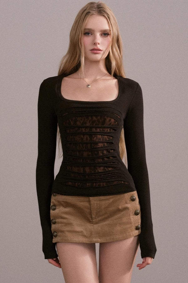 Slim-Fit Ripped Square-Neck Top
