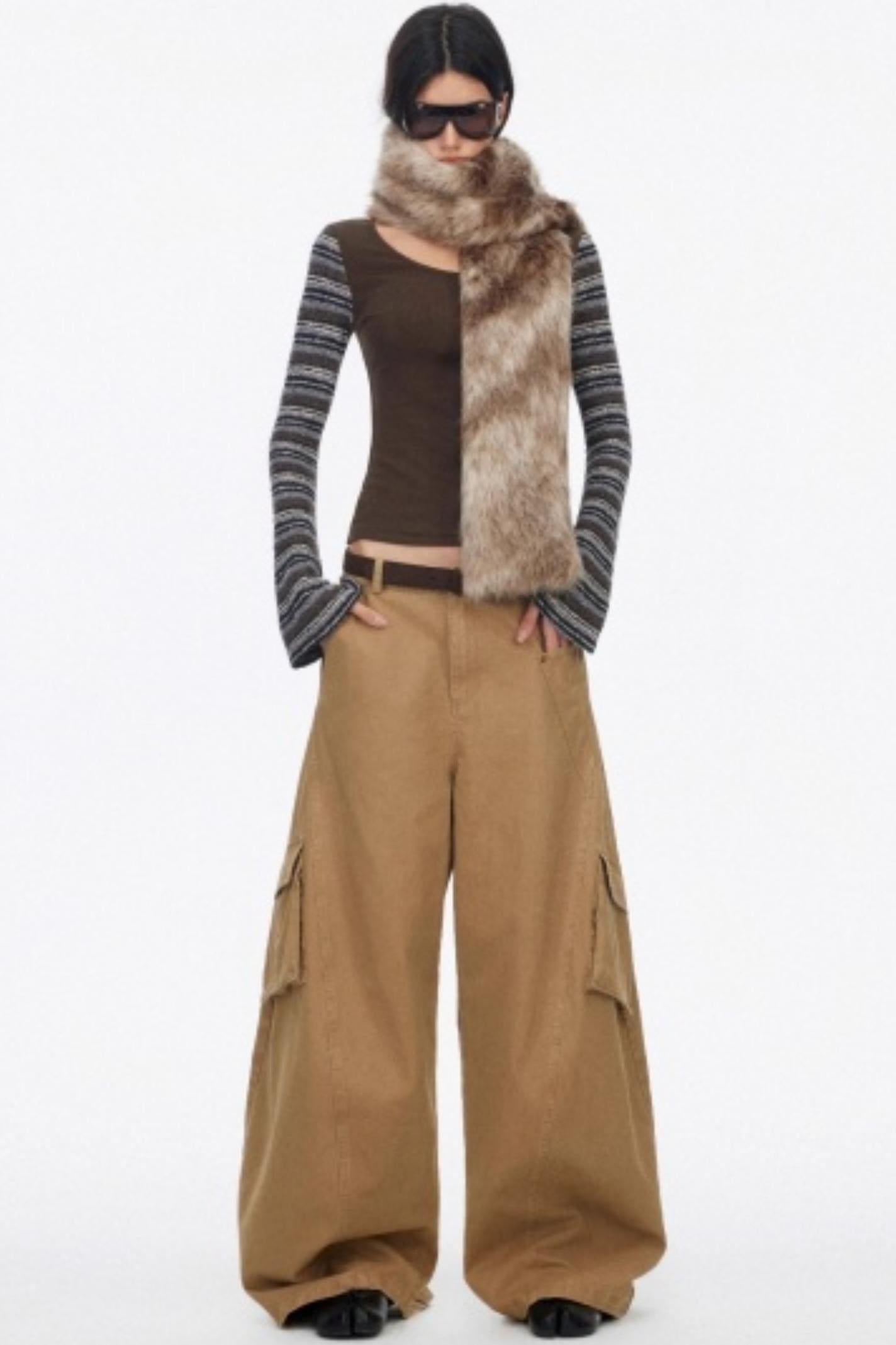 Distressed Washed Wide-Leg Scimitar Pants