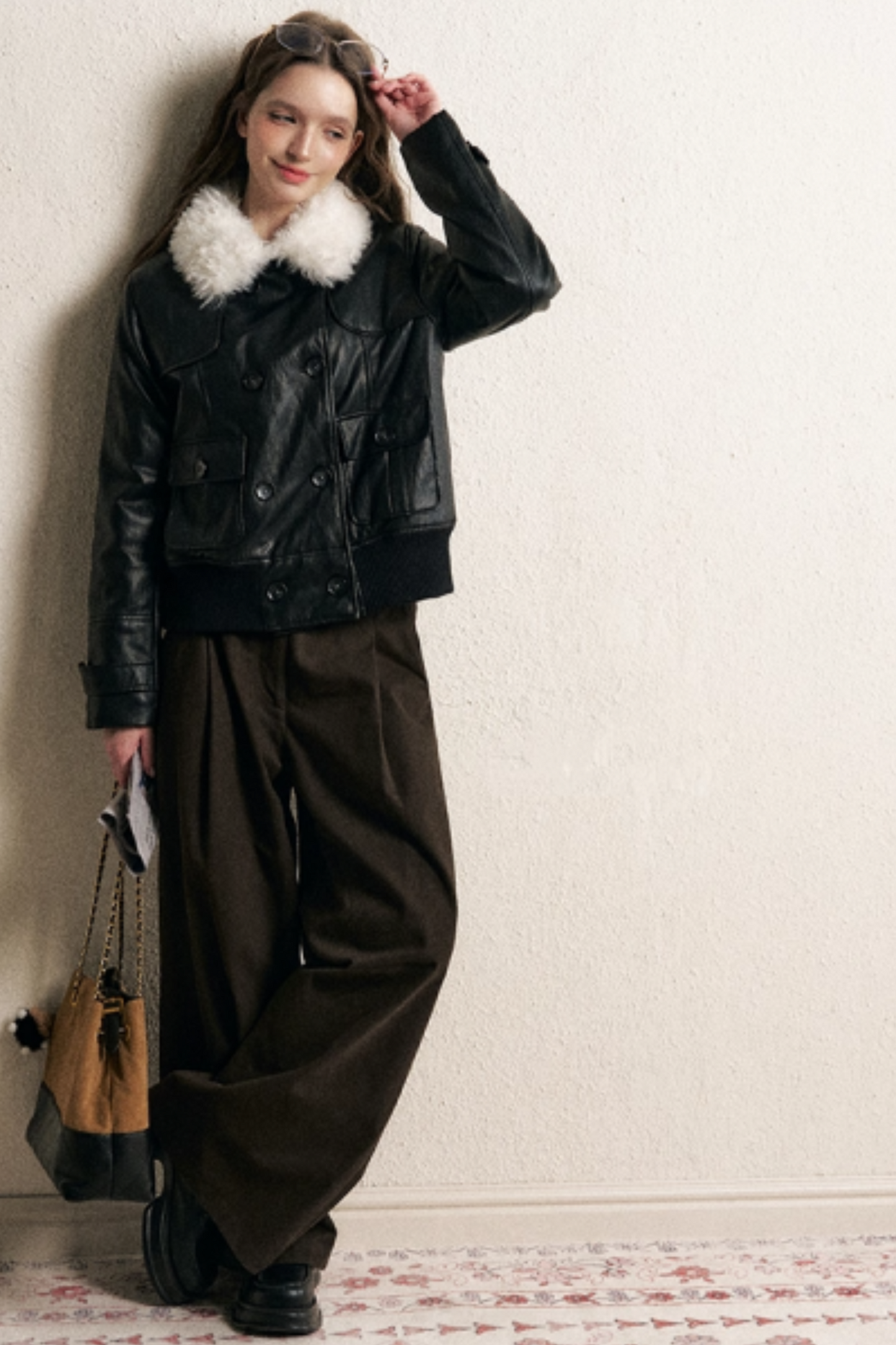 Thickened Double-Breasted Leather Coat