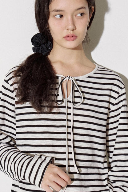 Classic Striped Bamboo Lace-Up T-Shirt