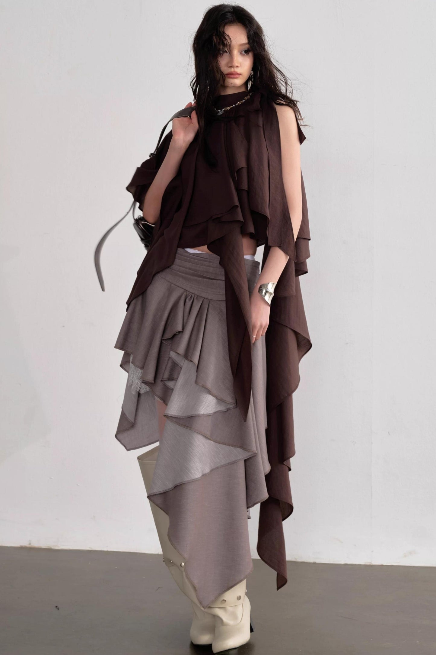 Pleated Linen Lace Skirt