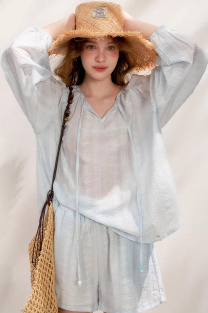 Beaded Tencel Boho Chic Ensemble Shorts