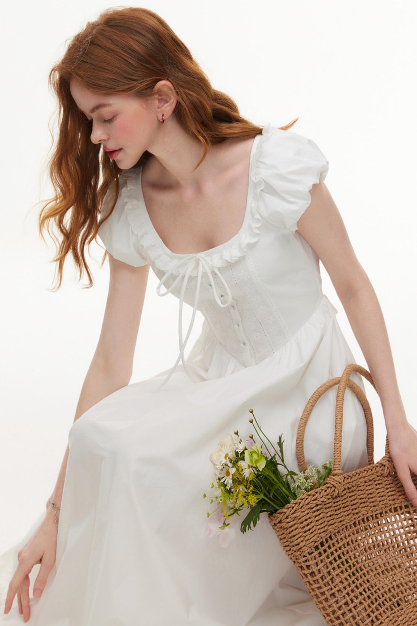 U-Neck White A-Line Dress