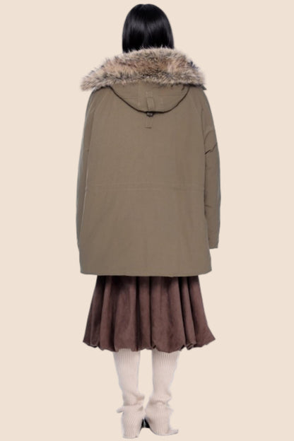 Fur Collar Hooded Parka Coat