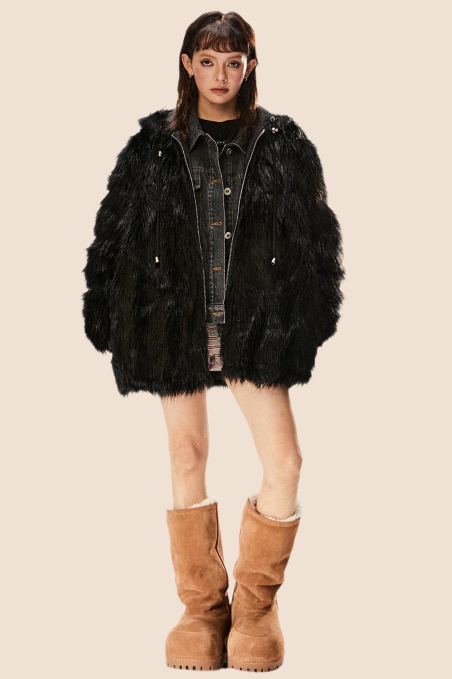 Retro Eco-Friendly Fur Black Jacket