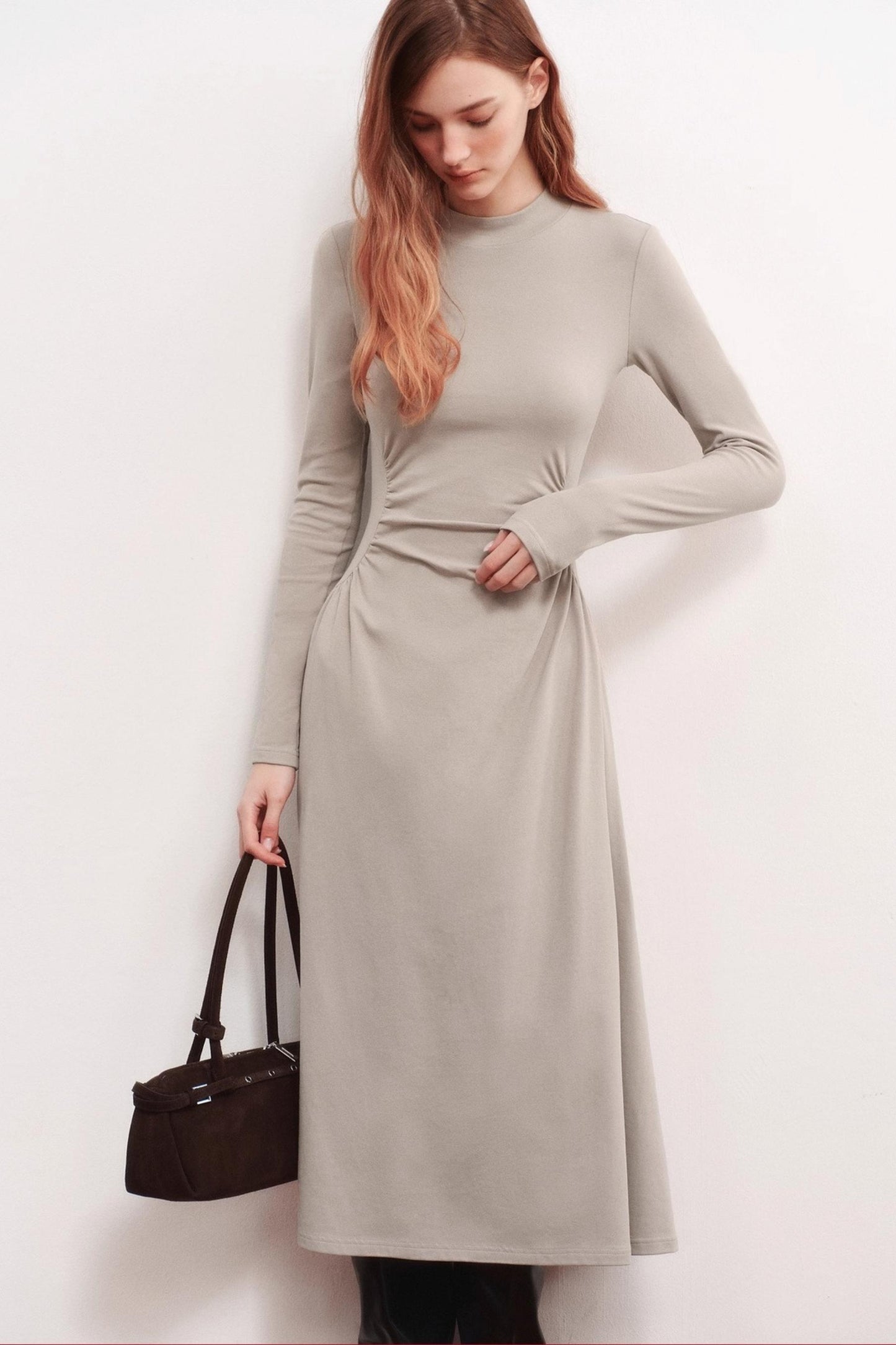 Shirred Slim Warm Long Dress