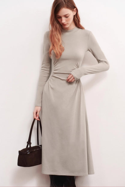 Shirred Slim Warm Long Dress