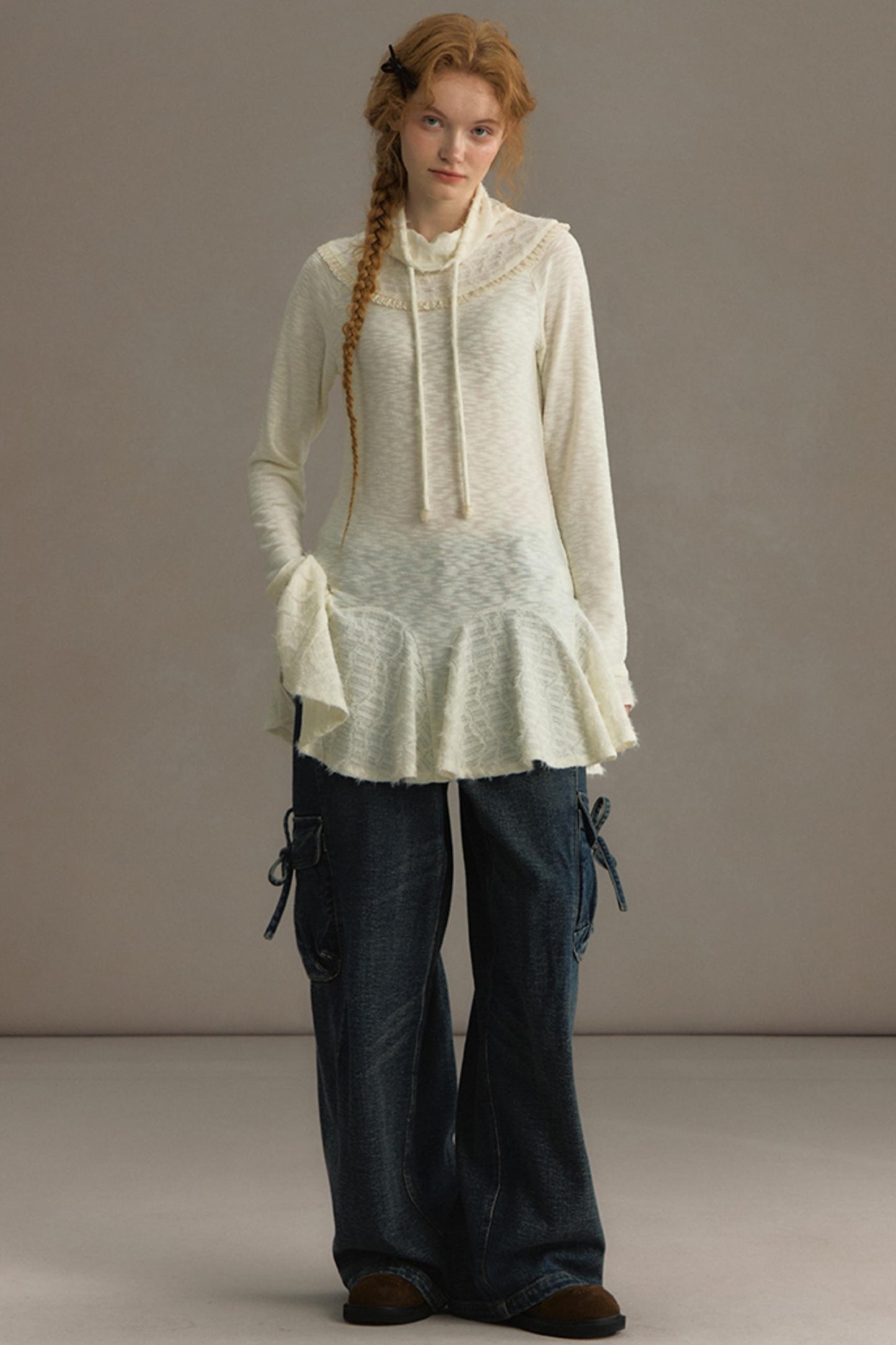 Stacked Knitted Lotus Leaf Long Top