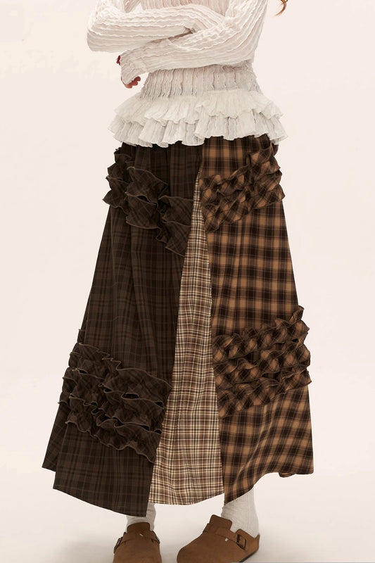 Patchwork Plaid Long Skirt