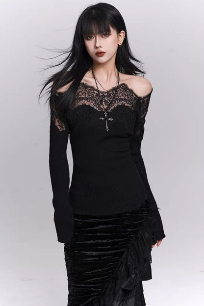 Ghostly Black Off-Shoulder Top