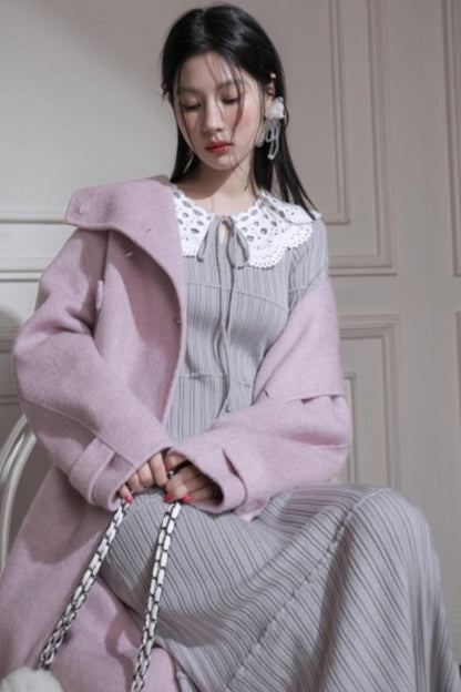 Mist Gray Lace Wool Dress