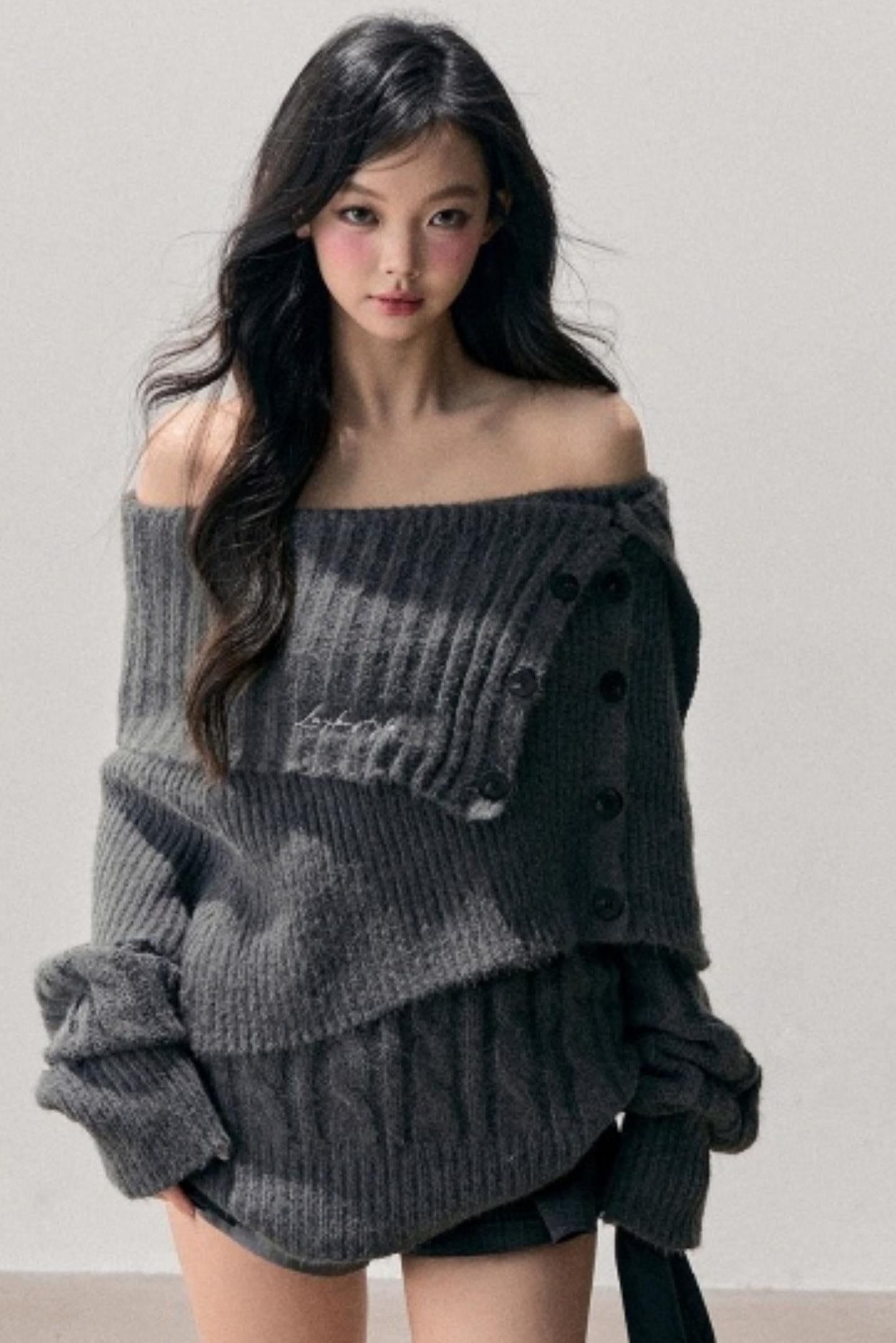 One-Shoulder Knitted Sweater Set