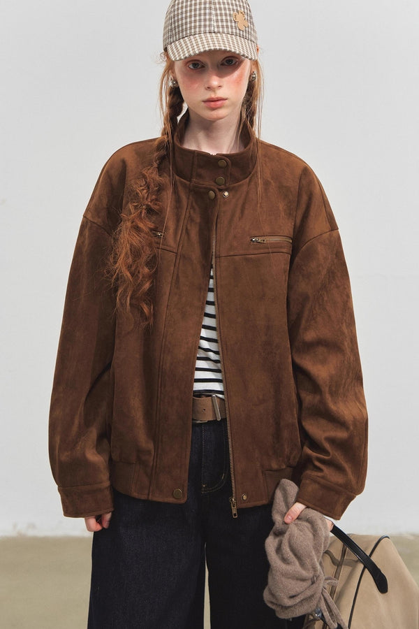 Lapel Suede Silhouette Jacket