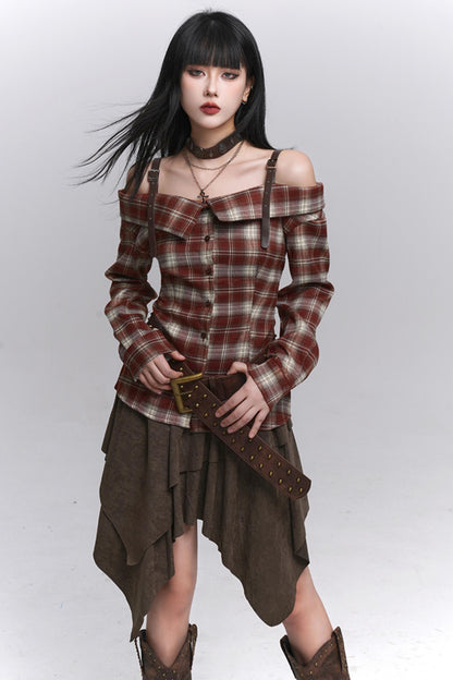 Autumn Check Off Shoulder Top