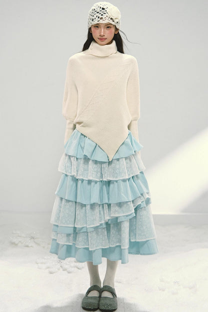 Lace Patchwork Puffy Skirt