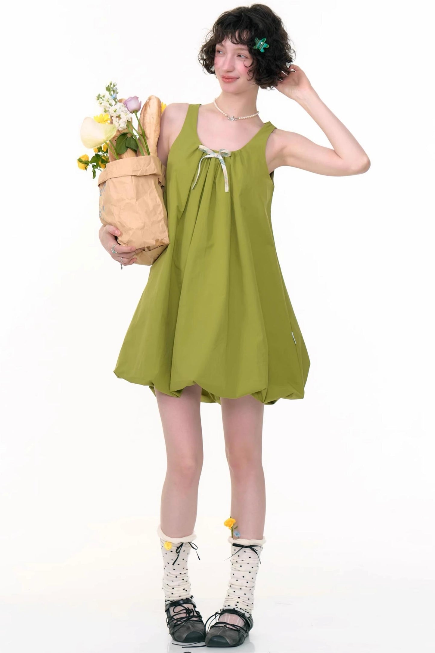 Green Bud Sleeveless Dress