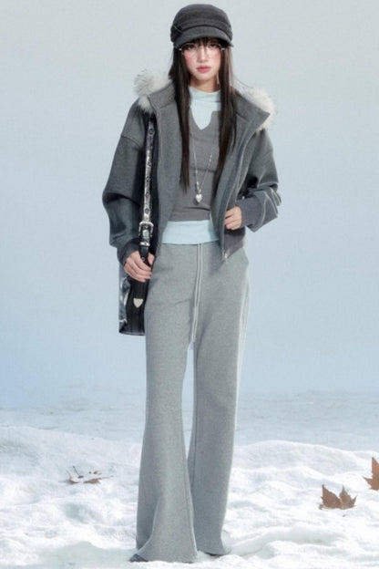 Relaxed Fur Collar Hooded Jacket