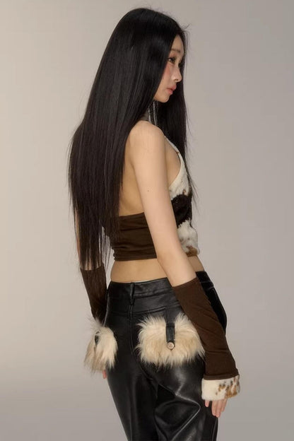 Off-Shoulder Plush Halter Top