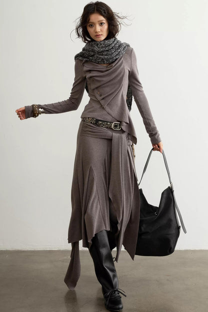 Classical Pleated Patchwork Skirt Set-Up