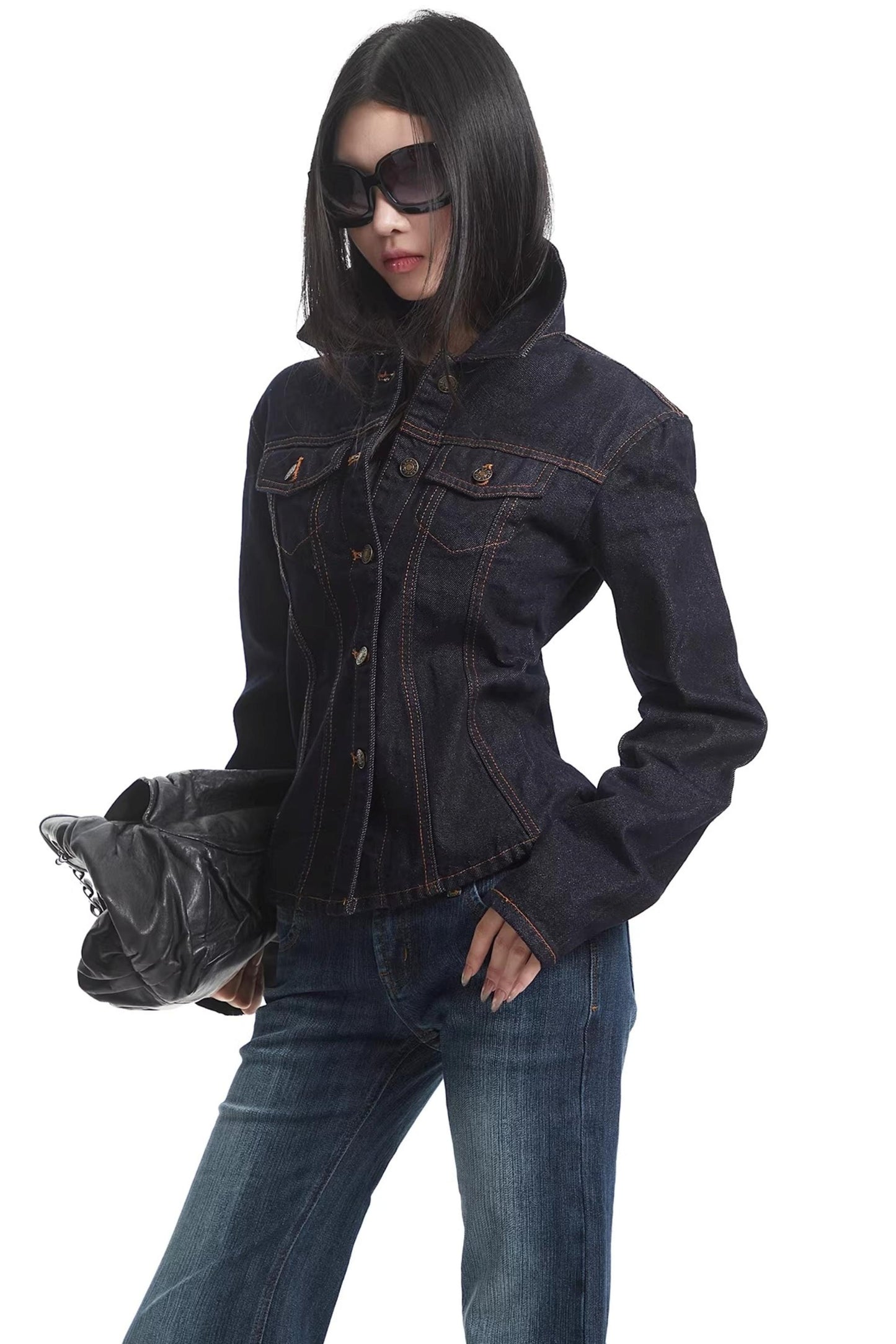 American Retro Long-Sleeve Denim Top