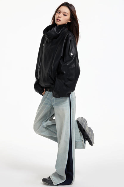 Leather Stand-Up Jacket