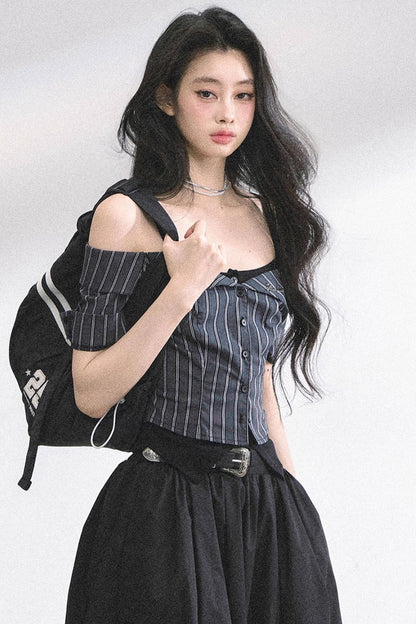 Kyoto Striped Short-Sleeved Sunscreen Top