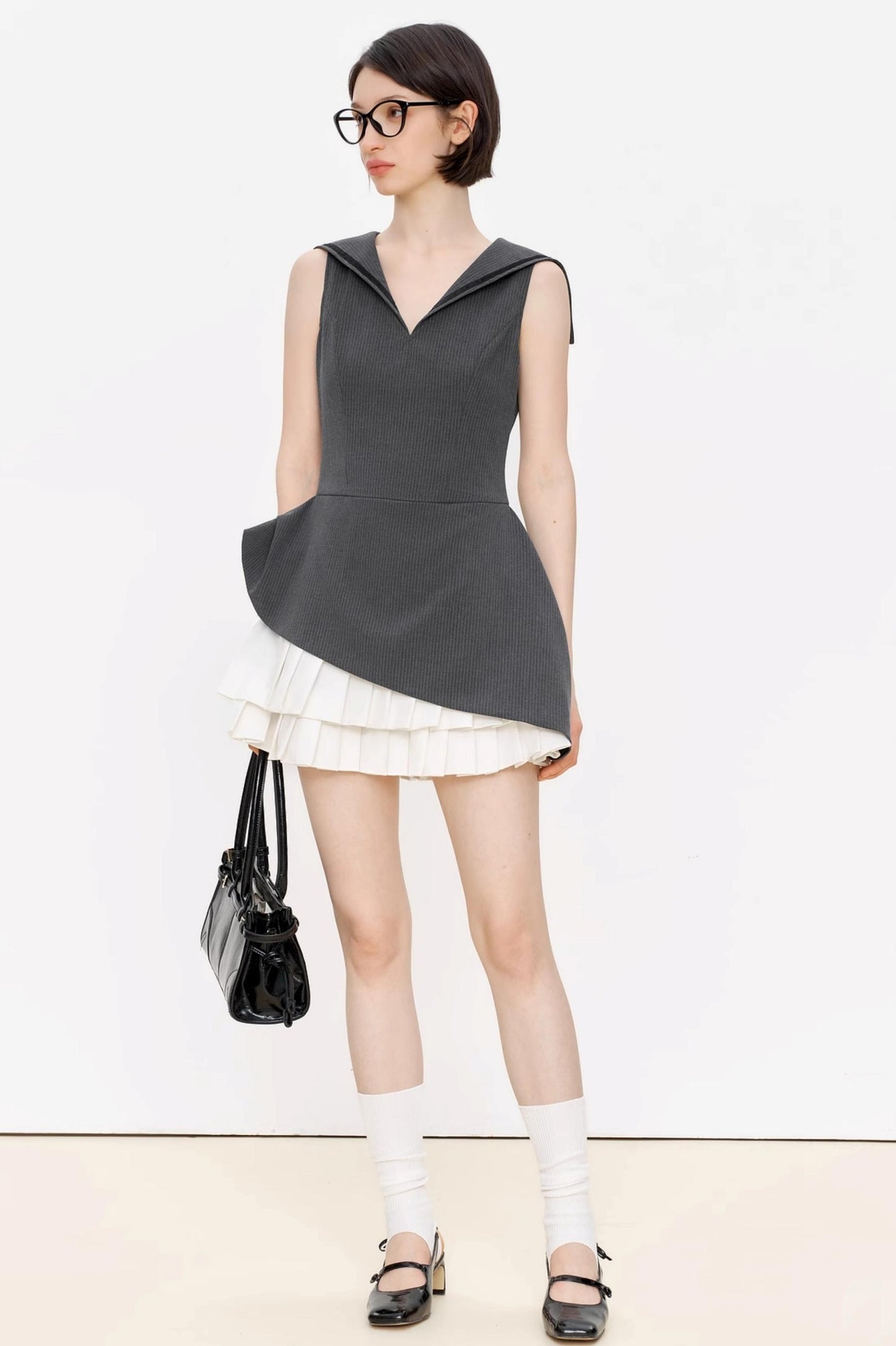 Positive Navy V-Neck A-Line Dress