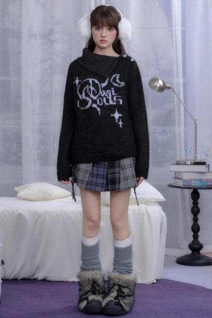 High-Necked Jacquard Sweater