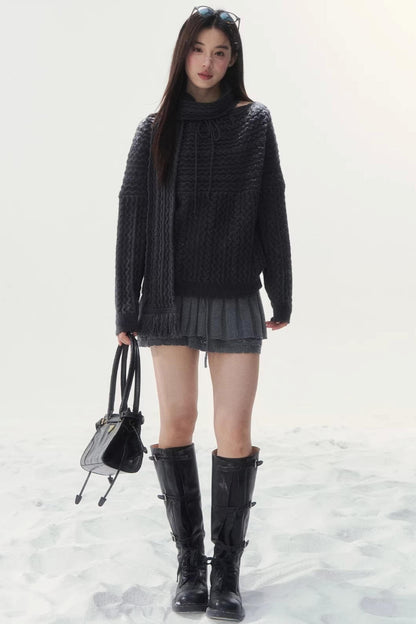 Vintage Twist Knit Off-Shoulder Sweater