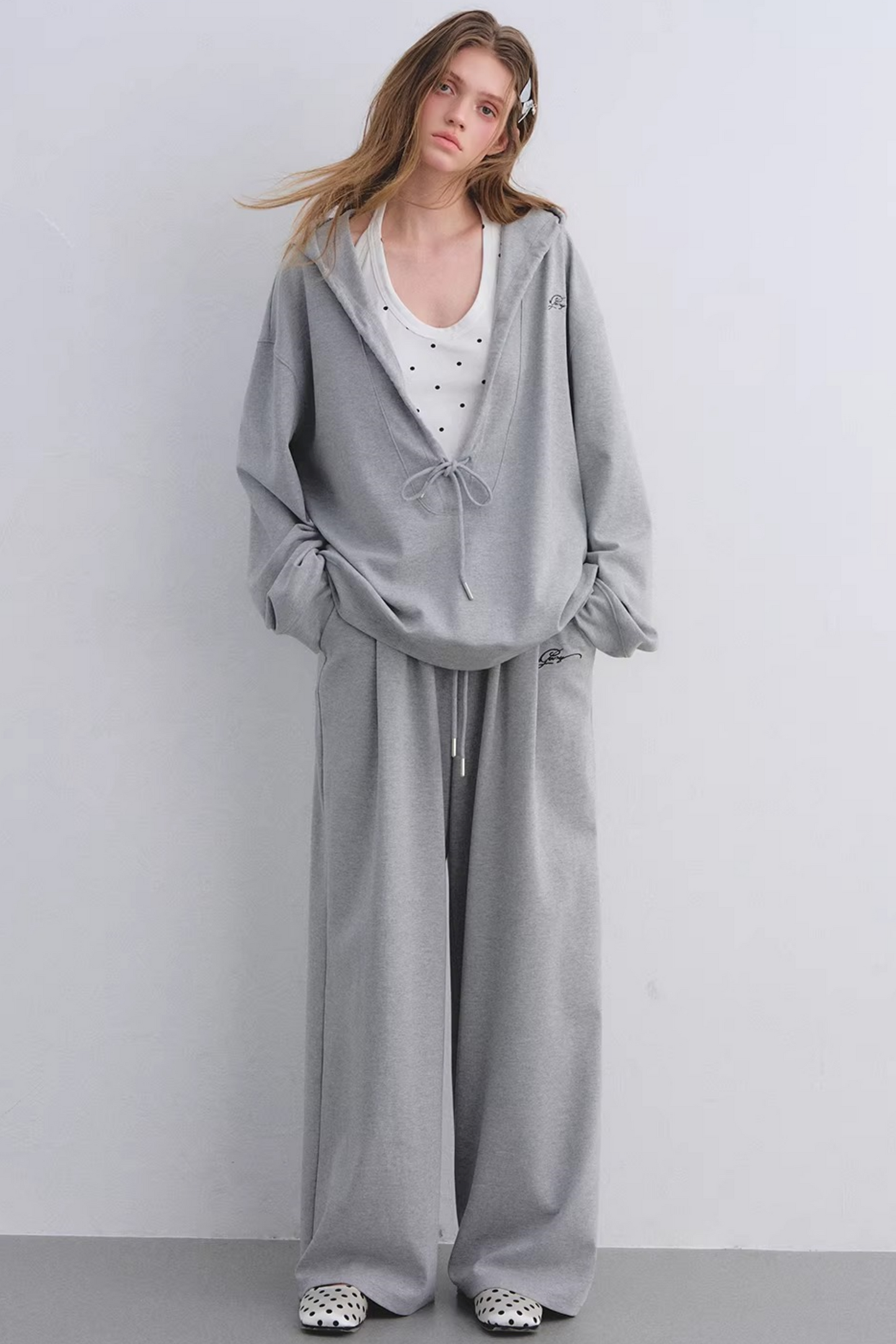 Polka Dot Hooded Vest Sweatshirt Set-Up