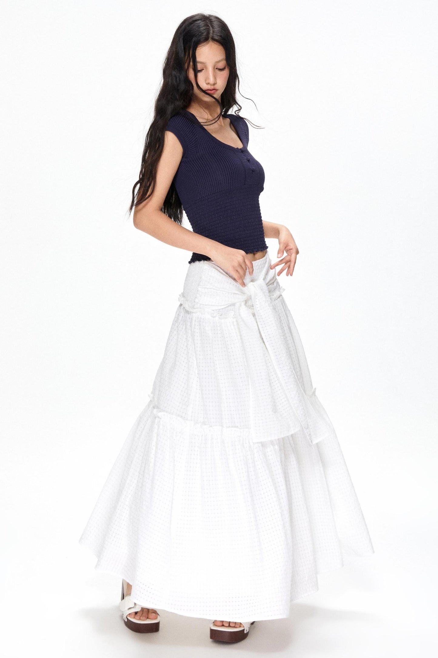 Vintage White Mesh Midi Skirt