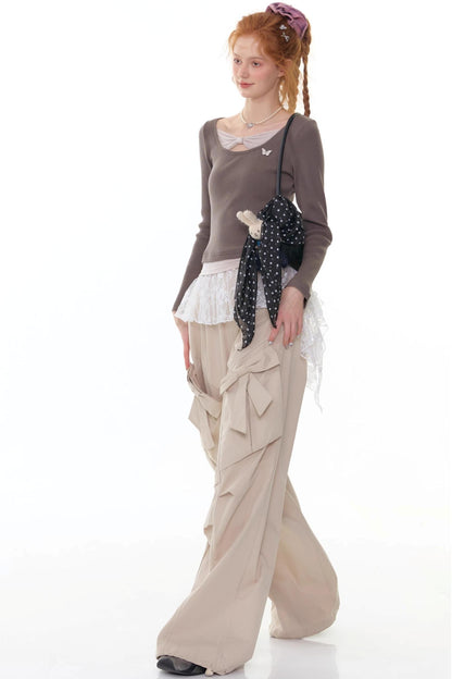 Fake Two Bow Long sleeve T-shirt