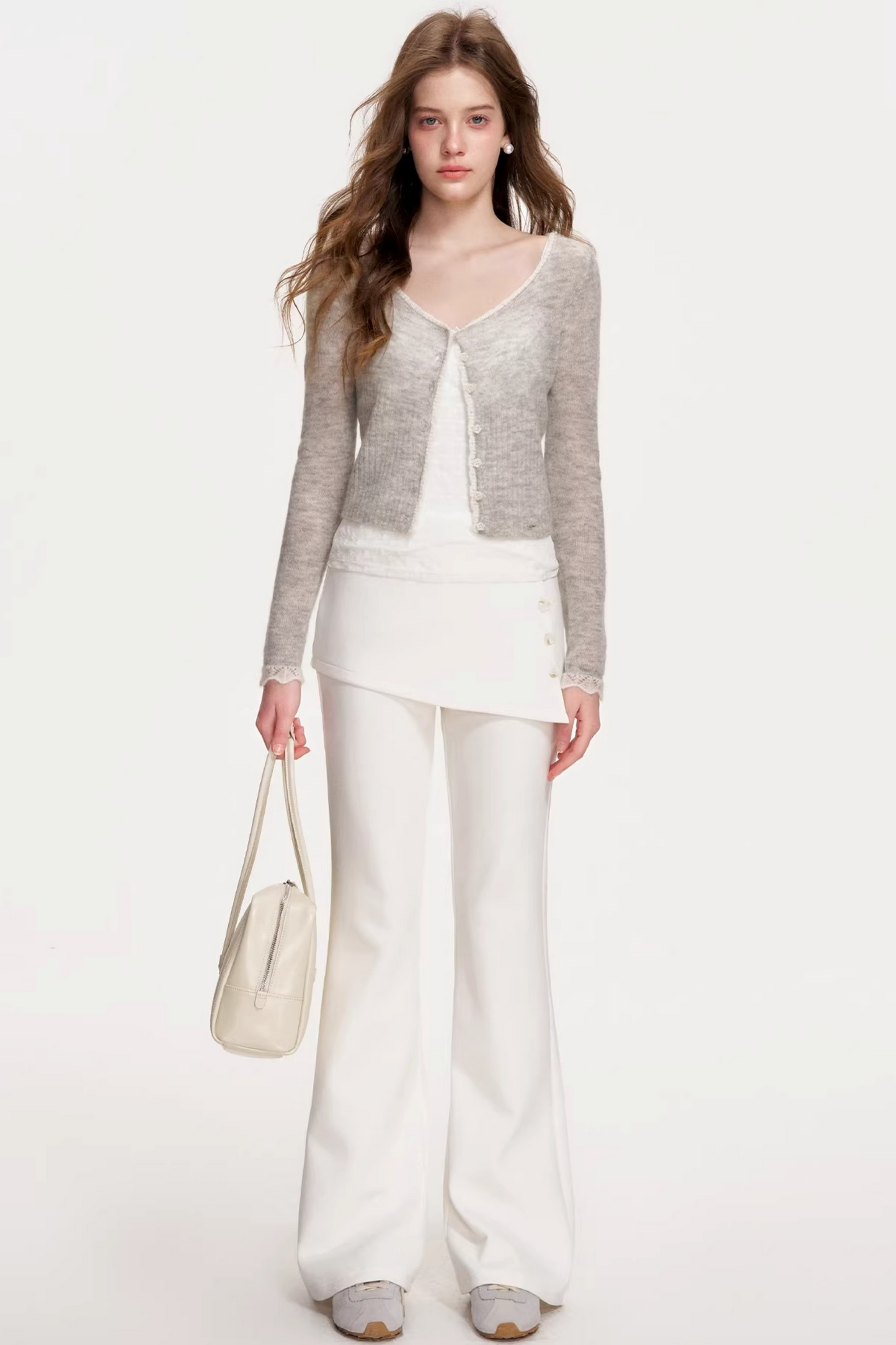 Faux Pearl Spliced Flared Pants