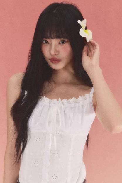 White Jacquard Bow Top
