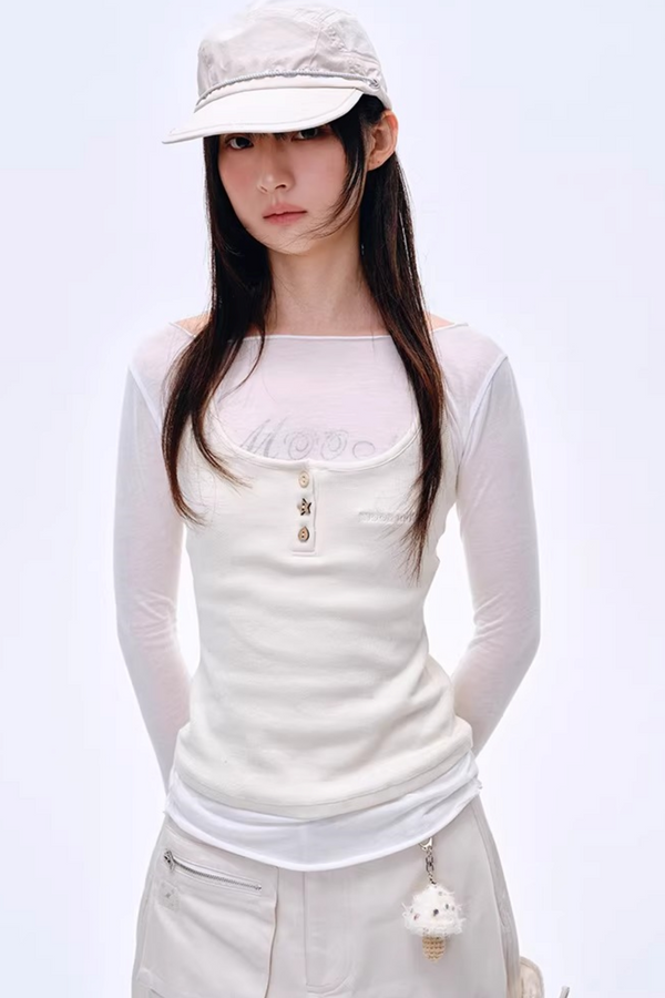 Retro U-Neck Slim-Fit Top