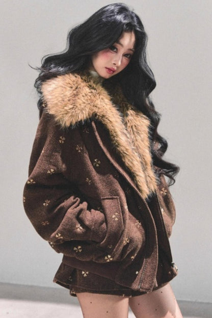 Maillard Wool Jacket With Skirt Set-Up