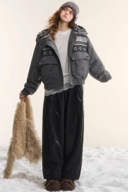 Elastic Waist Black Leather Pants