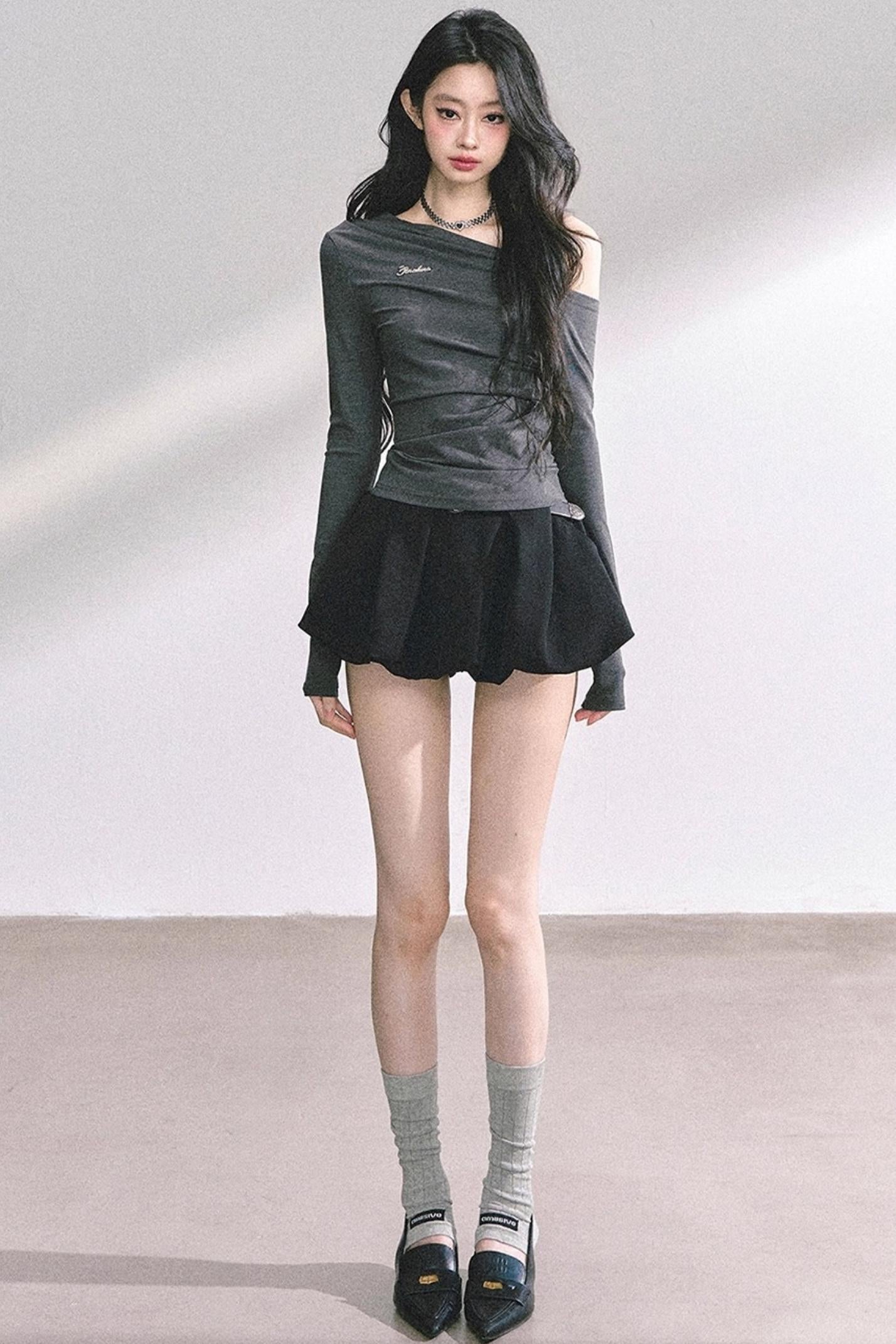 Spicy American Long-Sleeved Gray Top