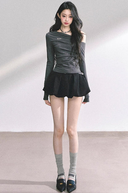 Spicy American Long-Sleeved Gray Top