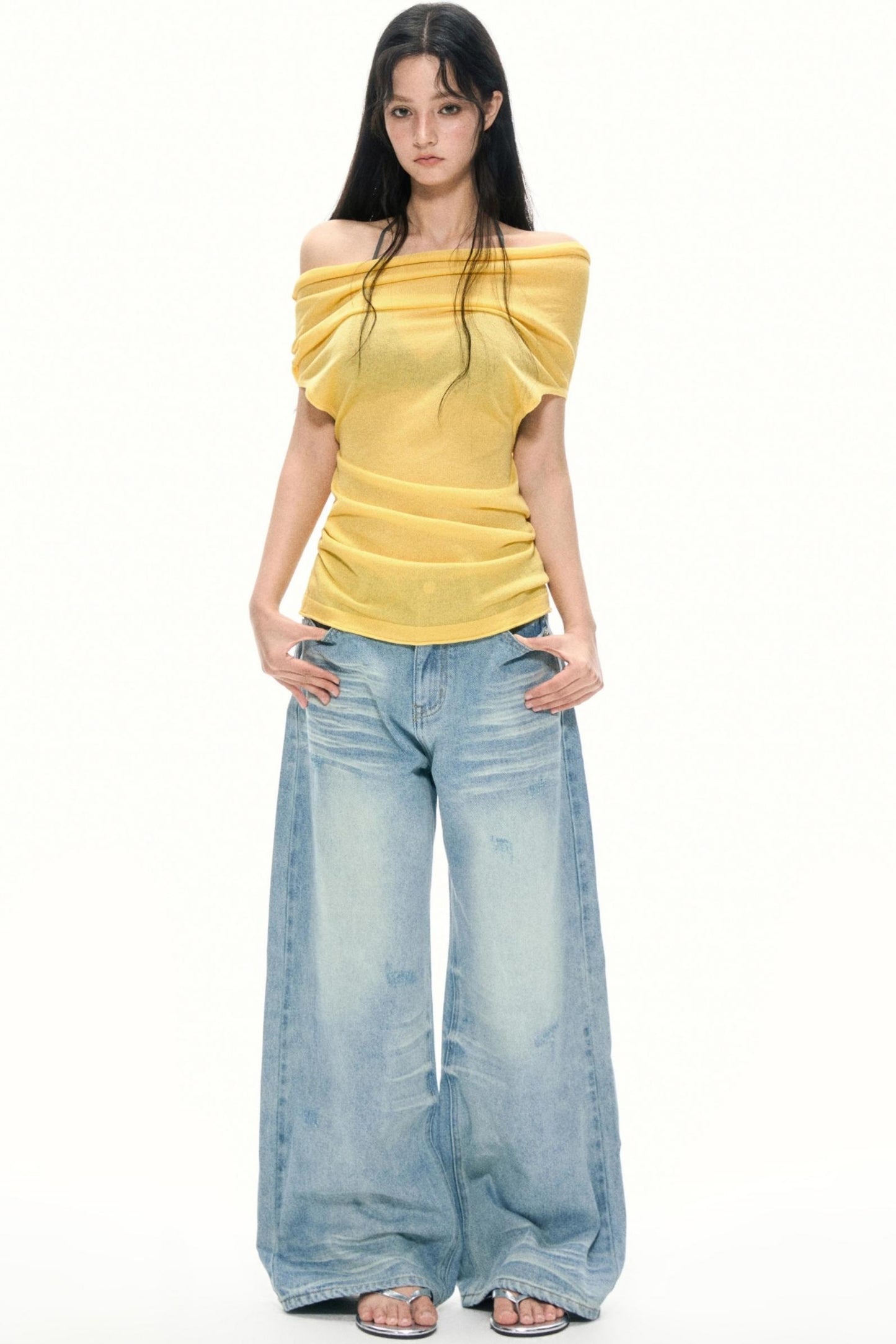 Summer Sky Blue Wide-Leg Jeans