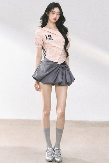 Pink Off Shoulder Stripe T-Shirt