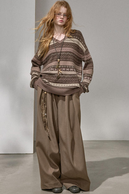 Fair Isle Jacquard V-Neck Sweater