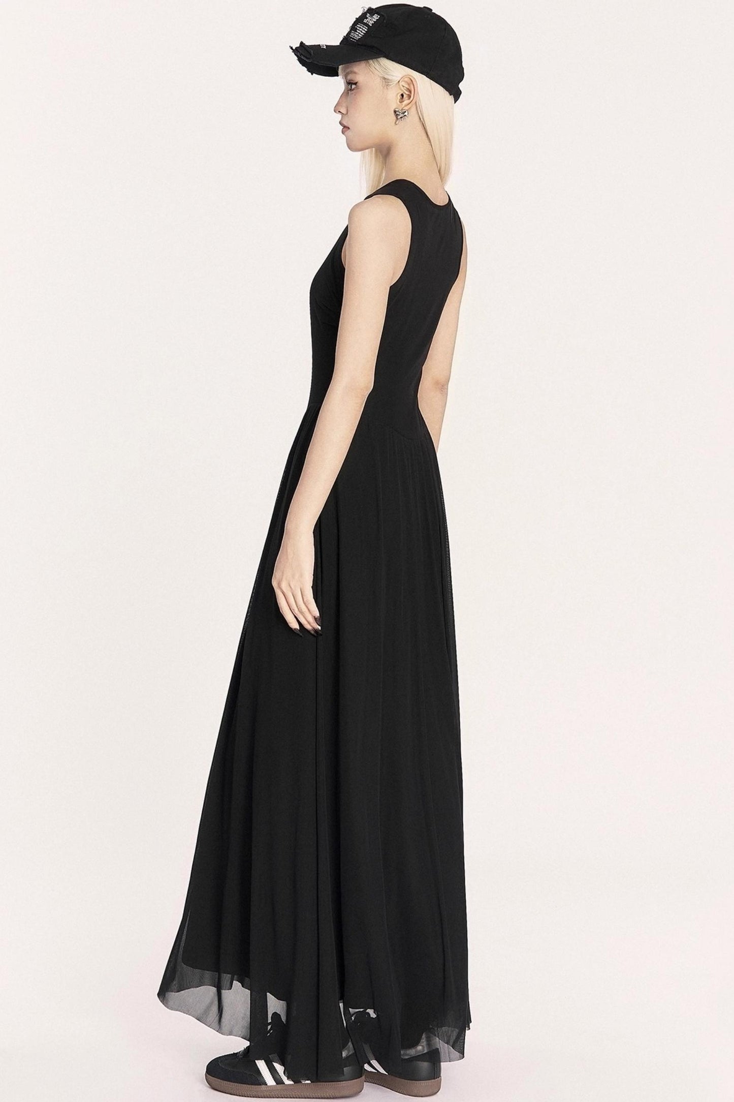 Relaxed French Mesh A-Line Long Dress
